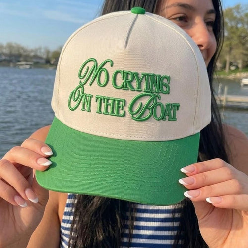 3D Puff No Crying On The Boat Embroidered Hat : Funny Lake Life Snapback Cap