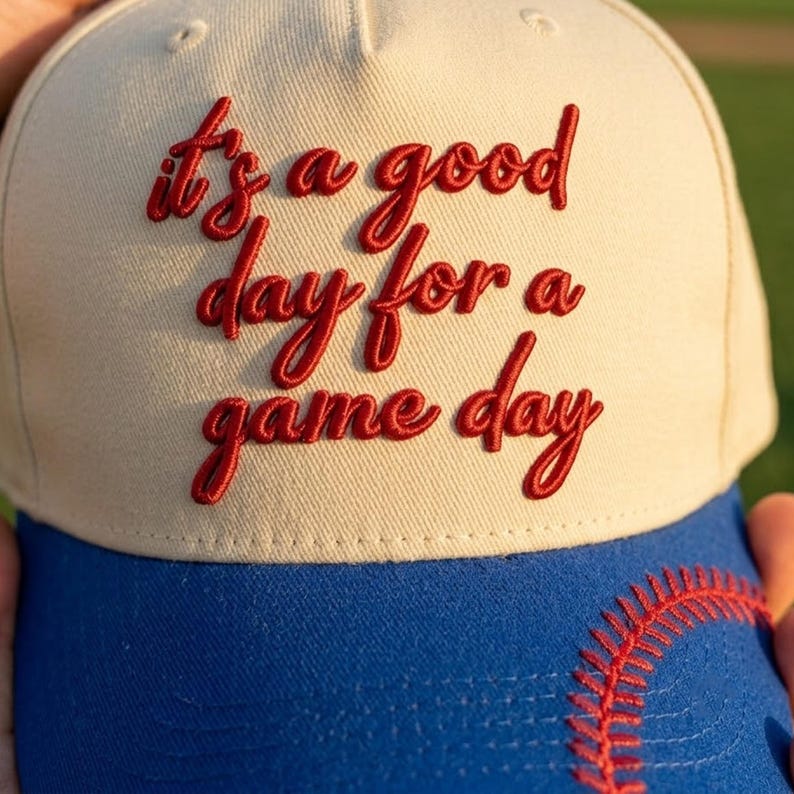 Good Day For Game Day 3D Puff Embroidered Baseball Cap: Stitch Sports Mom Hat