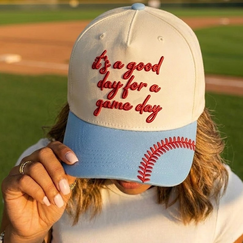 Good Day For Game Day 3D Puff Embroidered Baseball Cap: Stitch Sports Mom Hat