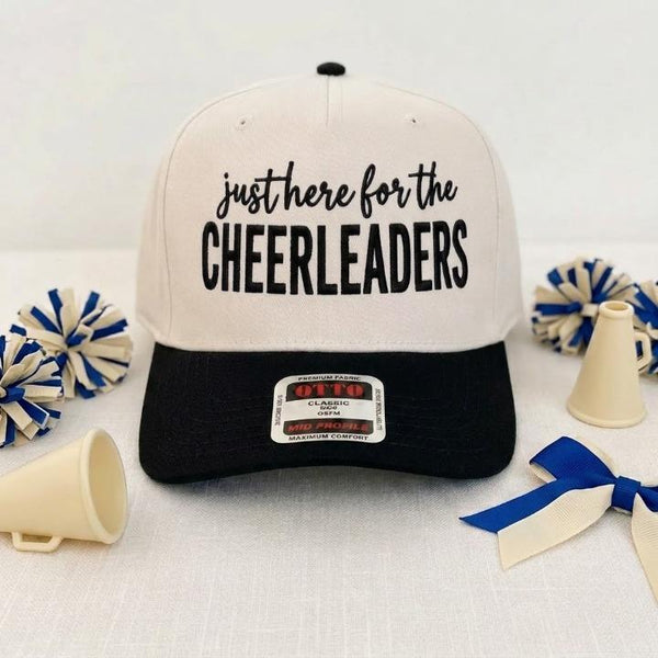 Cheerleader Supporter Hat with “Just Here for the Cheerleaders” Front Lettering